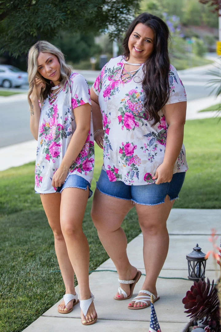 Boutique Simplified Peonies Criss Cross Top 3 Boutique Simplified Peonies Criss Cross Top