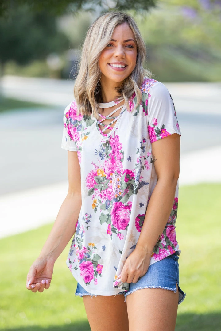 Boutique Simplified Peonies Criss Cross Top 6 Boutique Simplified Peonies Criss Cross Top