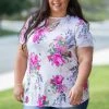 Boutique Simplified Peonies Criss Cross Top