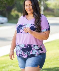 Boutique Simplified Purple Horizons Colorblock Top