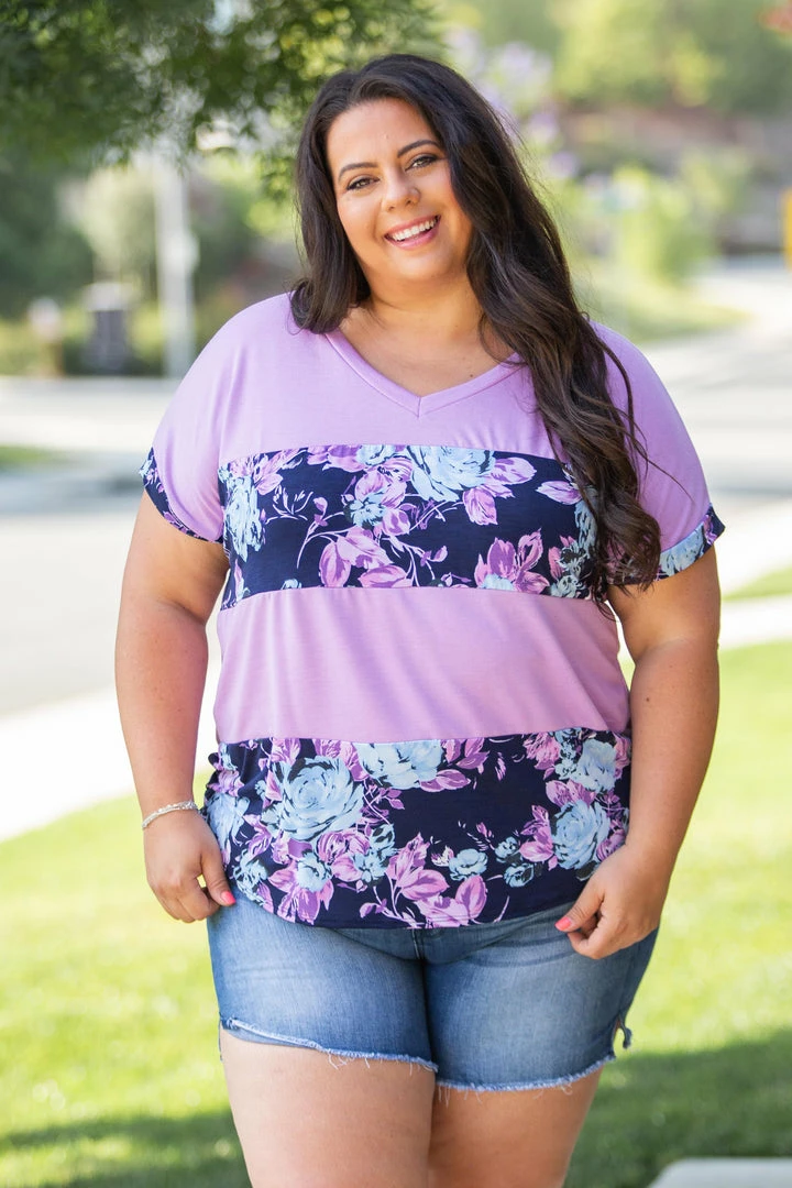 Boutique Simplified Purple Horizons Colorblock Top 7 Boutique Simplified Purple Horizons Colorblock Top