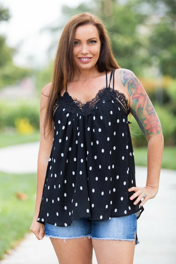 Boutique Simplified Dotting Around Lace Trim Cami 1 Boutique Simplified Dotting Around Lace Trim Cami