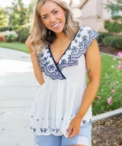 Boutique Simplified Doesn't Get Any Better Embroidered Top