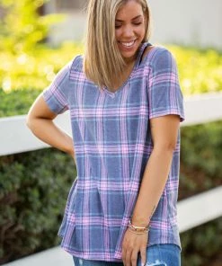 Boutique Simplified Country Club Plaid Short Sleeve