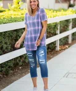 Boutique Simplified Country Club Plaid Short Sleeve