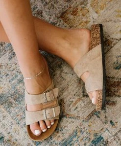 Trendsi Walk With Me Buckled Soft Footbed Sandals In Taupe