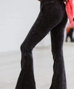 Trendsi Cloud Walker Full Size Acid Wash Raw Hem Flare Pants Apparel