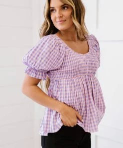 Trendsi Gingham Smocked Babydoll Top In Lavender Pink 16 Trendsi Gingham Smocked Babydoll Top In Lavender Pink