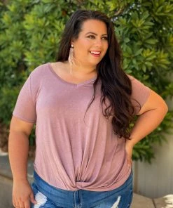 Boutique Simplified Tunic With A Twist In Eggplant