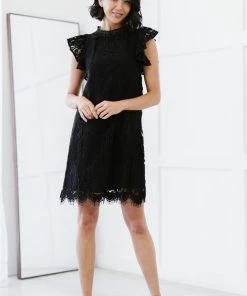 Trendsi Fit For Royalty Lace Flutter Sleeve Dress