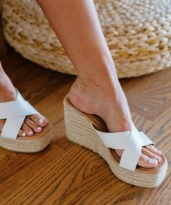 Trendsi High Hopes Crisscross Strap Espadrille Wedges In White Apparel