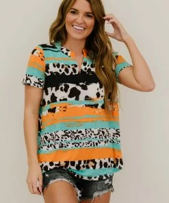 Trendsi GHG- Shop Singles Abstract Art Printed Notched Tee Shirt (GHG-S)