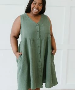 Trendsi Apparel Farmers' Market Button-Up Sleeveless Dress