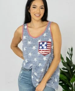 Trendsi Apparel Star Printed Sequin Pocket Tank