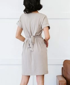 Trendsi Layla Tie-Waist Dress In Ash Mocha, Deep Camel And Kelly Green Apparel