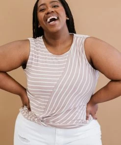 Trendsi Just A City Girl Striped Twist Detail Tank In Tan Apparel