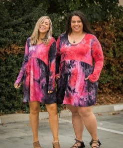 Boutique Simplified You're My Muse Dress In Black & Red Tie Dye