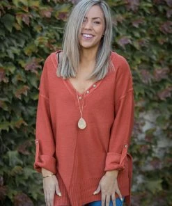 Boutique Simplified Terracotta Sweater Tunic 2X