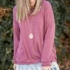 Boutique Simplified Ruffled In Burgundy Long Sleeve Pullover