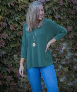 Boutique Simplified Quaint And Comfy 3/4 Sleeve Top In Olive