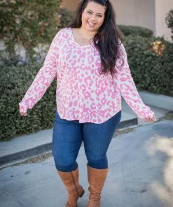 Boutique Simplified Pretty In Pink Waffle Knit Top