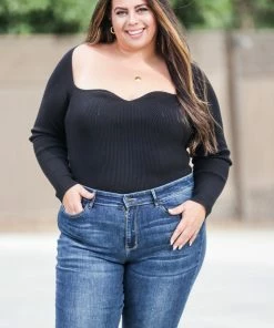 Boutique Simplified Total Doll Sweater Bodysuit - Black