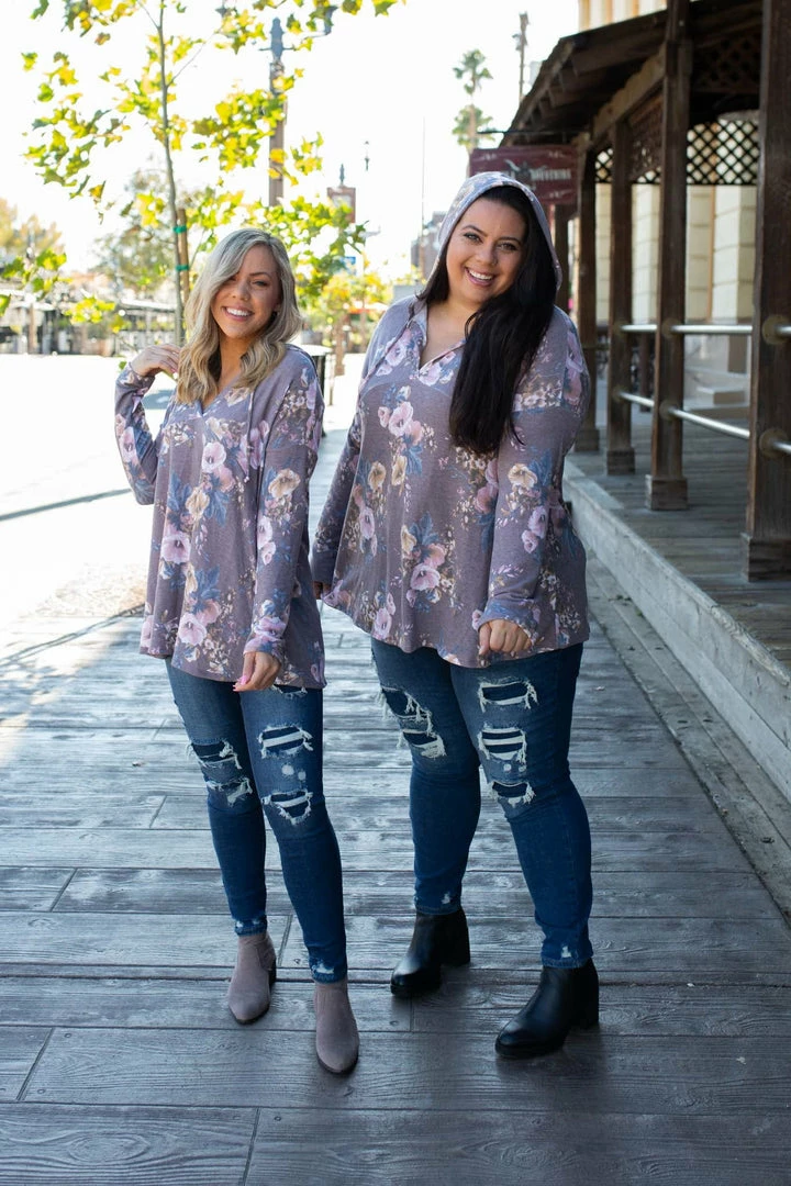 Boutique Simplified Dusty Lavender Floral Hoodie 1 Boutique Simplified Dusty Lavender Floral Hoodie