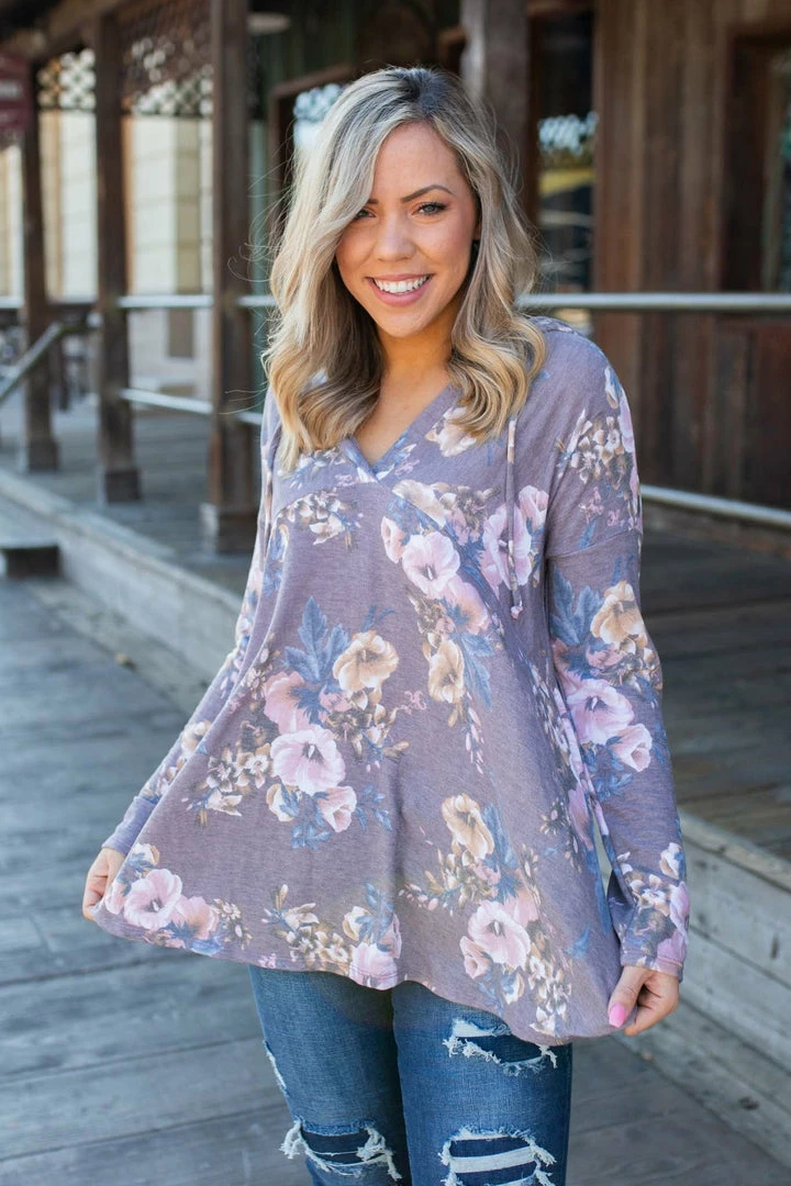 Boutique Simplified Dusty Lavender Floral Hoodie 8 Boutique Simplified Dusty Lavender Floral Hoodie