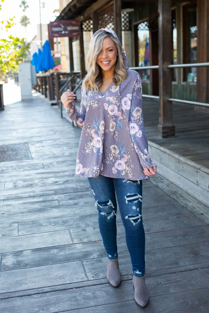 Boutique Simplified Dusty Lavender Floral Hoodie 6 Boutique Simplified Dusty Lavender Floral Hoodie