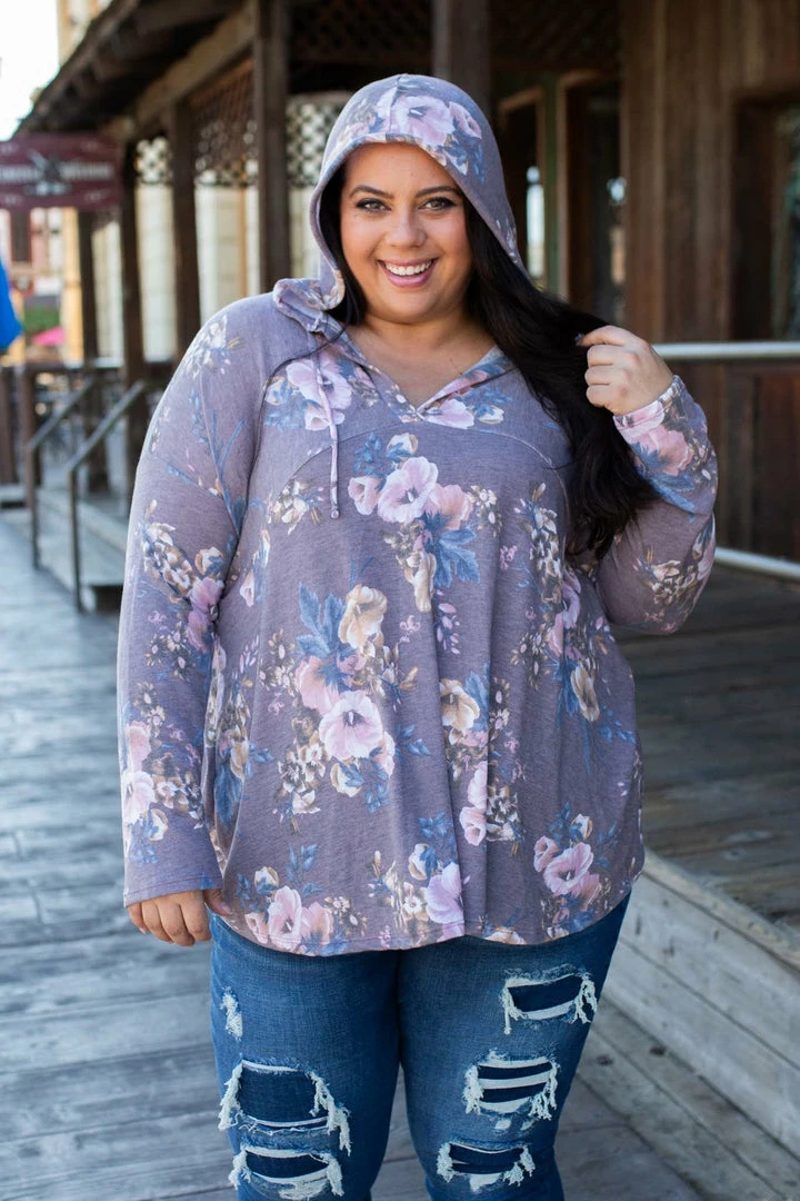 Boutique Simplified Dusty Lavender Floral Hoodie 4 Boutique Simplified Dusty Lavender Floral Hoodie