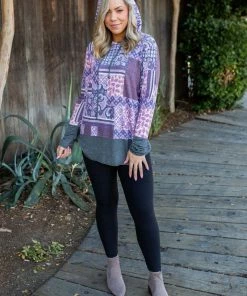 Boutique Simplified Purple Patchwork Hoodie
