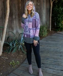Boutique Simplified Purple Patchwork Hoodie