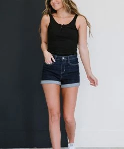 Trendsi Stone Washed Dark Cuffed Shorts Apparel