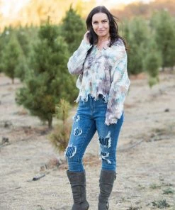 Boutique Simplified Chocolate Truffles Frayed Sweater