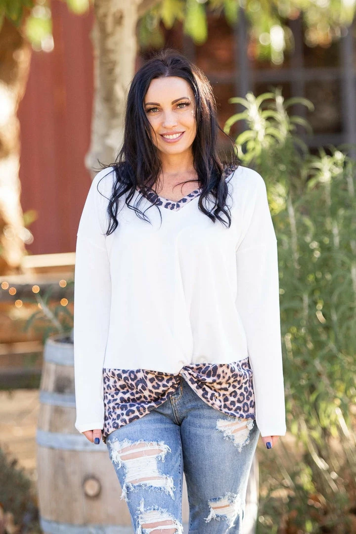 Boutique Simplified Snowy Leopard Front Twist Top 3 Boutique Simplified Snowy Leopard Front Twist Top