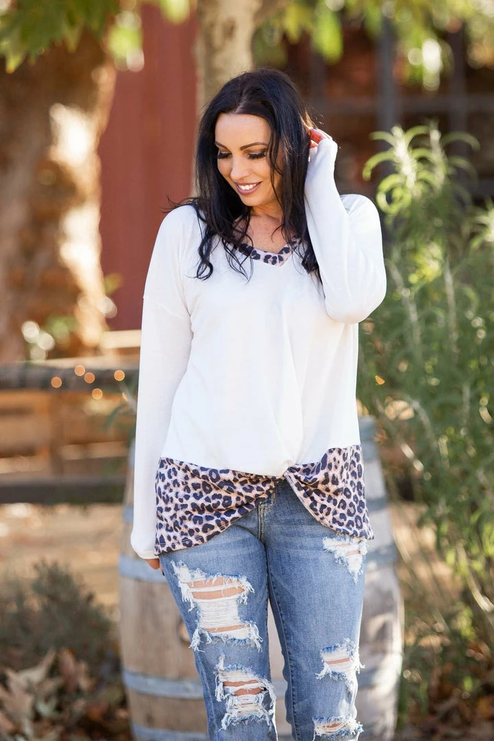 Boutique Simplified Snowy Leopard Front Twist Top 4 Boutique Simplified Snowy Leopard Front Twist Top