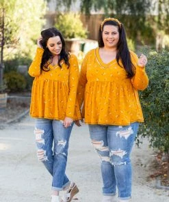 Boutique Simplified Golden Sunrise Babydoll Top