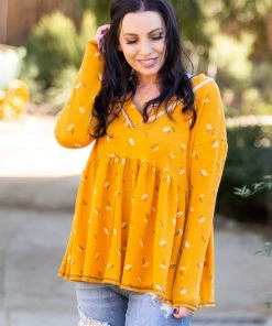 Boutique Simplified Golden Sunrise Babydoll Top