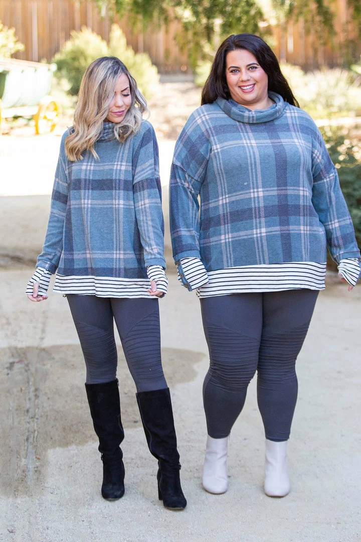 Boutique Simplified Teal Me About It Plaid Thumbhole Tunic 2 Boutique Simplified Teal Me About It Plaid Thumbhole Tunic