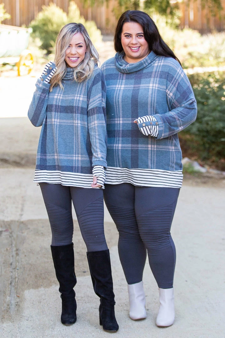 Boutique Simplified Teal Me About It Plaid Thumbhole Tunic 9 Boutique Simplified Teal Me About It Plaid Thumbhole Tunic