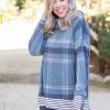 Boutique Simplified Teal Me About It Plaid Thumbhole Tunic