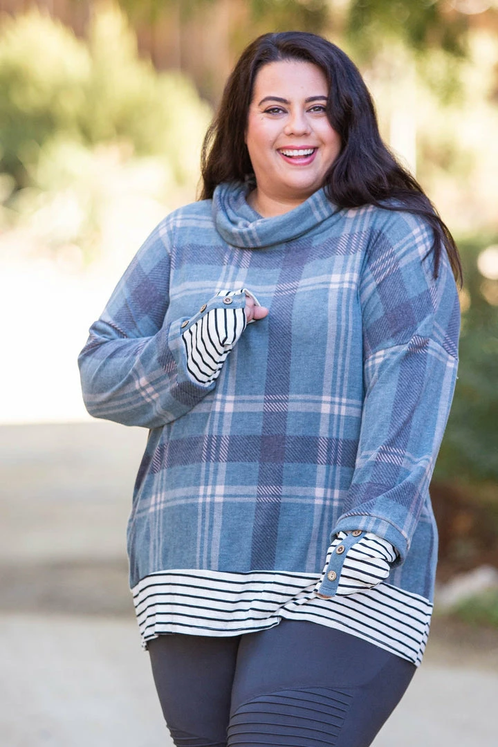 Boutique Simplified Teal Me About It Plaid Thumbhole Tunic 5 Boutique Simplified Teal Me About It Plaid Thumbhole Tunic