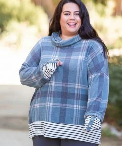 Boutique Simplified Teal Me About It Plaid Thumbhole Tunic 12 Boutique Simplified Teal Me About It Plaid Thumbhole Tunic