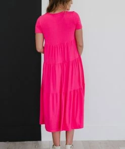 Trendsi Tiered Midi Dress In Fuchsia Apparel