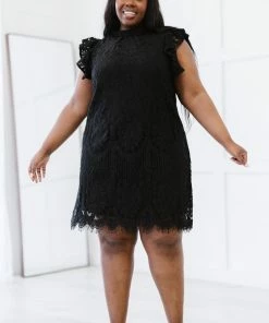 Trendsi Fit For Royalty Lace Flutter Sleeve Dress