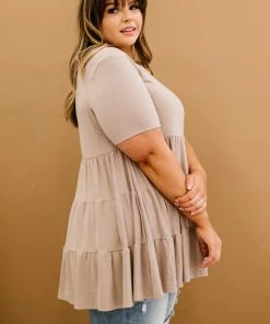 Trendsi Round Neck Babydoll Tunic In Ash Mocha