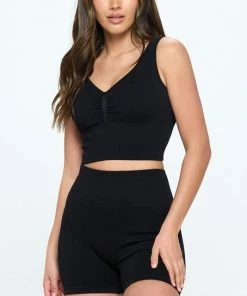 8 Core Apparel Seamless Ribbed Stretch Workout Sports Bra