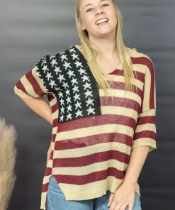 Trendsi Sweet Liberty Flag Print Sweater Apparel