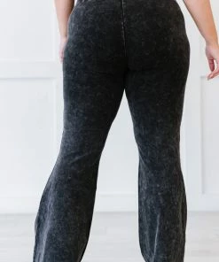 Trendsi Cloud Walker Full Size Acid Wash Raw Hem Flare Pants Apparel