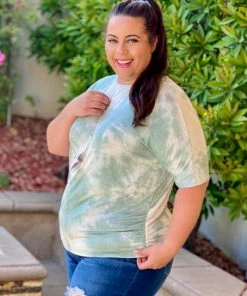Boutique Simplified Sea Mist Tie Dye Ruched Top